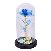Lampu Malam LED Kaca Buatan Tangan Hari Valentine Natal Kotak Hadiah Mawar Desain Bunga Berlapis Emas 24K Romantis Impian untuk Pacar
