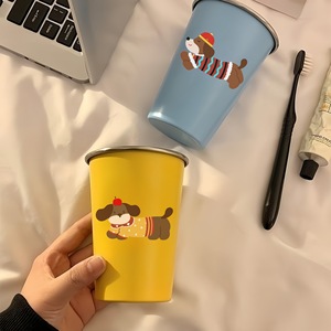 แก้วน้ำล้างปากสแตนเลสลายการ์ตูนดัชชุนด์น่ารัก พร้อมที่วางแปรงสีฟัน สำหรับเดินทาง นักเรียน คู่รัก - Product Image 4