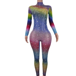 Body Sexy de Color Caramelo con Diamantes de Imitación para Club Nocturno, Mamelucos Ajustados para <span class=keywords><strong>Fiesta</strong></span> de Cumpleaños, Ropa de Actuación, Monos de Diamantes de <span class=keywords><strong>Talla</strong></span> <span class=keywords><strong>Grande</strong></span> para Mujer - Product Image 1