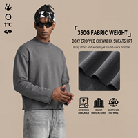 Sweat-shirt court ample pour homme, col montant, manches longues, ourlet brut, en coton French Terry, style rétro urbain, vente en gros