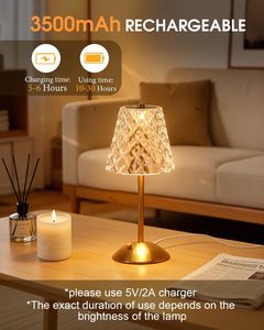 Lampe de table LED sans fil rechargeable en cristal, luxe, commande tactile sans fil, style nordique moderne, lampe de bureau pour restaurant, Lampada Da Tavolo - Product Image 2