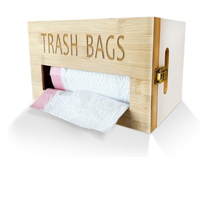 Bamboo Trash Bag <b>Storage</b> Box <b>Wall</b> <b>Mounted</b> Rectangle Punch Free Polished Finish - Product Image 1