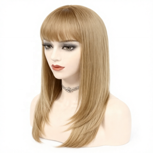 Perruque Synthétique Lisse et Soyeuse en Promotion, Non Cheveux Humains, Sans Lacet, Double Trame Faite à la Machine, Douce et Volumineuse pour Femme, Usage Quotidien - Product Image 5