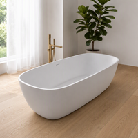 Vente en gros de baignoire autoportante élégante en surface solide ovale pour la décoration intérieure, baignoire en pierre artificielle