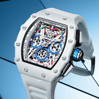 Montres tonneau pour hommes ONOLA, mode, étanches, chronographe, quartz, bracelet en silicone, montres-bracelets blanches, nouveauté 2025