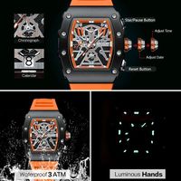Montre chronographe sport pour homme, boîtier en or rose, cadran ajouré, bracelet en silicone noir, date, montre-bracelet pour homme