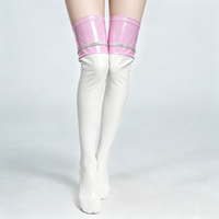 Bas en cuir verni noir et rouge pour femmes, bas de soirée pour club, bas cuissard brillant pour pole dance, bas au-dessus du genou