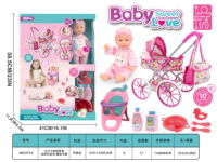 Poupée bébé de 16,4 pouces pour jeu de rôle pour filles, avec poussette, chaise haute, ensemble d'alimentation, 10 sons, accessoires pour poupée nouveau-né IC