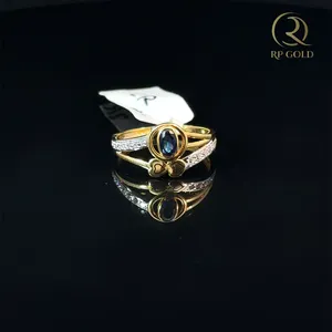 Elegant gold <b>ring</b> with blue stone dual tone design sparkling band modern <b>adjustable</b> <b>ring</b> stylish jewelry for women daily wear - Product Image 1