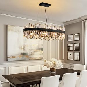 Black <strong>Rectangle</strong> K9 Crystal Chandeliers Hanging <strong>Ceiling</strong> <strong>Light</strong> Over Table Pendant <strong>Light</strong> Fixture for Dining Living Room Kitchen - Product Image 2