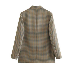 Blazer Donna PB&<span class=keywords><strong>ZA</strong></span> Autunno 2024 Nuova Moda a Quadri Doppio Petto Cappotto Vintage Manica Lunga con Tasche Capospalla Femminile - Product Image 2