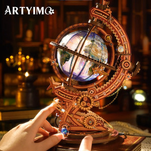 ARTYIMO <span class=keywords><strong>Globe</strong></span> Rotatif Mécanique <span class=keywords><strong>3D</strong></span>, <span class=keywords><strong>Puzzle</strong></span> Métallique Lumineux, Modèle <span class=keywords><strong>Terrestre</strong></span>, Kit d'Assemblage DIY, Sphère Illuminée à Engrenages, Vente en Gros - Product Image 1