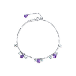 S925 Silver Chain <b>Bracelet</b> With Amethyst And Round Crystal Rhinestones Claw Setting Classic Style Women's Everyday Wear Jewelry - Product Image 1