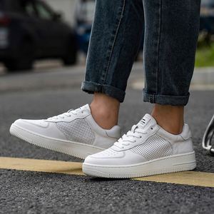 Baskets en cuir pleine fleur blanc perforé à bout rond, à lacets, avec semelle extérieure en caoutchouc strié, respirantes, pour la marche quotidienne décontractée - Product Image 5