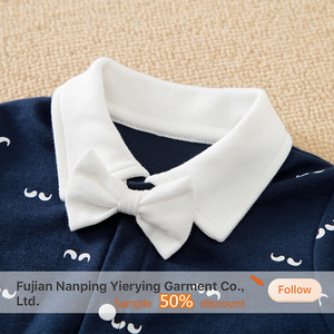 Ropa para Recién Nacidos, Moda para Bebés, 100% Algodón, Primavera/Otoño, Mono para Bebé Niño con Corbata de Lazo, Romper para Bebé, Venta al por Mayor - Product Image 3