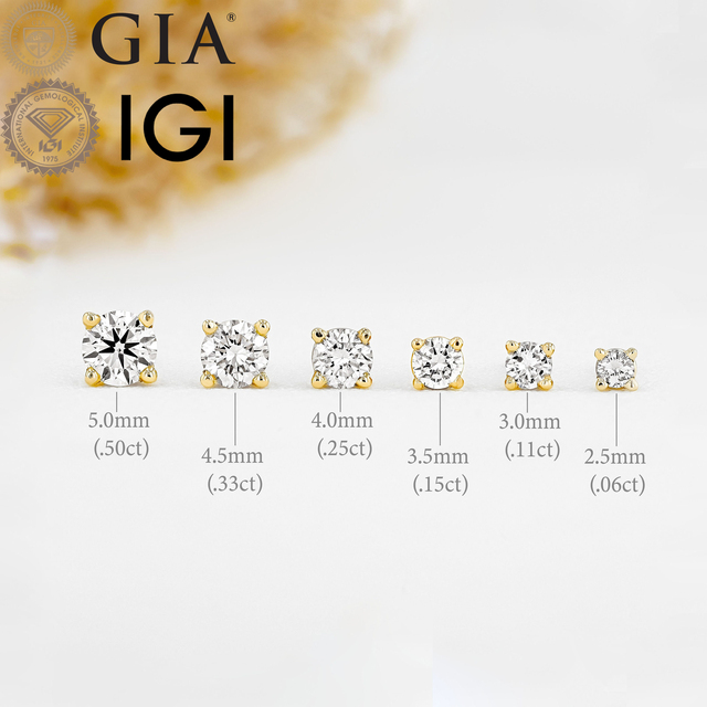 IGI Certificate HPHT 0.3ct 0.5ct 1ct DEF VS 4 Prong Lab Grown Diamond 10K 14K 18K Gold Lab Created Stud Earrings