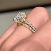 Bague de fiançailles en or jaune massif 10K/14K/18K avec diamant de laboratoire taille coussin 0,5-3 carats, sertie pavé sur mesure, certifiée IGI VS VVS
