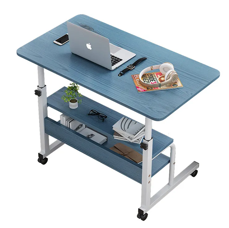 Custom meja komputer, meja mengangkat tinggi meja kopi gandum kayu biru manual dengan penyimpanan untuk rumah kantor