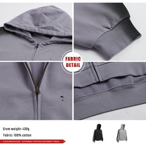 Sweat à capuche numérique d'hiver 100% coton, 430g, avec fermeture éclair YKK, style urbain, effet graffiti peint au pistolet, vintage et vieilli, zippé - Product Image 6