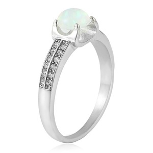 yunnique Stainless Steel <b>Opal</b> <b>Ring</b> Women's Engagement <b>Ring</b> <b>Silver</b> Prong Setting With Diamond Accents Fashion Jewelry - Product Image 3