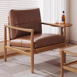 Kursi santai dengan kursi kulit nyaman untuk balkon ruang tamu kamar tidur kursi lapis kain lembut dengan rangka kayu padat - Product Image 1