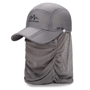 Outdoor Sun Protection Cap With Neck Flap UPF 50+ Quick Dry Breathable Cycling Hat Gray - Product Image 1