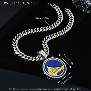 Collar con Colgante de los Golden State Warriors, Collar de Moda con Logotipo de Baloncesto y <span class=keywords><strong>Cadena</strong></span> Cubana de 20 Pulgadas - Product Image 6