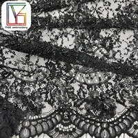 Tissu de dentelle à paillettes de luxe en dentelle française noire de haute couture pour robe de mariée