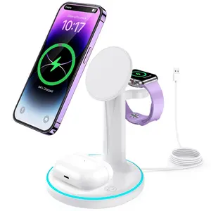 Compact Desktop 3 In 1 Magnetic Wireless Charger 15W Fast Charger Watch Stand Multi-funtional Wireless Charging Station