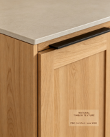 Meubles de cuisine XINGRUO au design esthétique et texture naturelle - Armoires en bois écologiques sur mesure avec garde-manger intégré et bar à petit-déjeuner