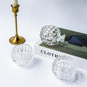 Romantic Glass Candlestick Embossed Clear Votive Glass <strong>Tealight</strong> Candle <strong>Holders</strong> for Centerpiece Home Table Decor - Product Image 4