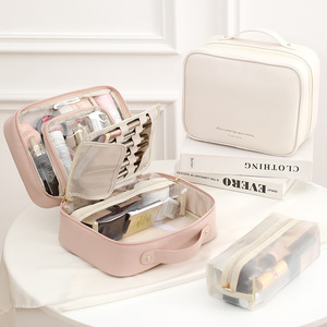 <b>Large</b> Capacity Makeup <b>Bag</b> With Zipper Compartment Travel <b>Cosmetic</b> Storage Case For Women White Pink Brown Black - Product Image 3