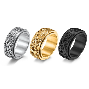 Devil's Eye <strong>Gold</strong> Plated Stainless Steel <strong>Thumb</strong> <strong>Ring</strong> Engagement Men Rotatable Retro Style Compression <strong>Rings</strong> - Product Image 1