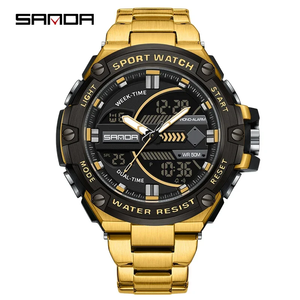 Reloj SANDA 3185 de nuevo diseño para hombre, cronógrafo deportivo para exteriores resistente al agua y a los golpes con modo de alarma, correa de acero inoxidable - Product Image 1