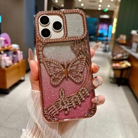 Coque de téléphone portable de luxe en diamant papillon en stock pour iPhone 17 Pro Max 17 Air 17 16 15 14 13 12 11 – Housse arrière scintillante