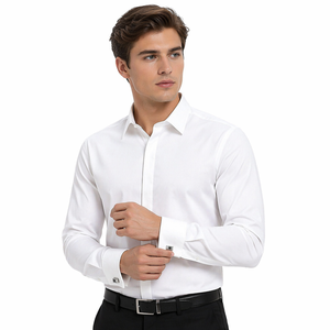 <span class=keywords><strong>Camicia</strong></span> <span class=keywords><strong>da</strong></span> Uomo Stile Francese Slim-Fit a Maniche Lunghe Bianca 100% Cotone Antipiega Senza Bisogno di Stiratura per <span class=keywords><strong>Sposo</strong></span> - Product Image 4