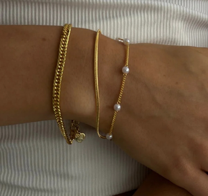 Bán buôn đồ trang sức bằng đồng thau Vòng đeo tay thiết lập ba lớp Cuba + phẳng + rắn + Ngọc Trai Chuỗi liên kết Vòng đeo tay thiết lập - Product Image 2