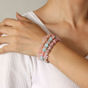 Pulsera de piedra natural, amatista de cuarzo rosa, 3 unidades/juego, joyería elástica, piedras preciosas bohemias, cuentas irregulares de ágata, conjunto de pulsera - Product Image 4