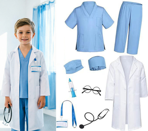 Ensemble de costumes de docteur et infirmière pour enfants, garçons et filles, tenue de jeu de rôle avec blouse de laboratoire, pantalon de travail, chapeau, masque, stéthoscope, jouets pour fête - Product Image 1