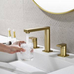 Brass Basin Faucet 3 Hole Widespread Deck Mounted Ceramic Valve Core For Bathroom Sink - Product Image 1
