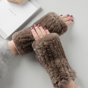 Gants en <span class=keywords><strong>cuir</strong></span> tricotés sans doigts en vraie fourrure de lapin pour <span class=keywords><strong>femme</strong></span>, mitaines thermiques d'hiver pour le cyclisme, le ski, les activités de plein air et le quotidien - Product Image 4