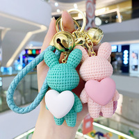 Gros dessin animé lapin lapin pour amour coeur tricot pendentif porte-clés à la mode en plastique porte-clés sac charme Couple enfants cadeau