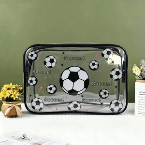 Bolsa de PVC con diseño de fútbol, ​​bolsa de cosméticos impermeable con cremallera para viaje, almacenamiento de artículos de tocador, estuche organizador de maquillaje para regalo de aficionados al deporte - Product Image 2