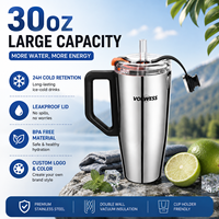 2 Gobelets de voyage isothermes en acier inoxydable de grande capacité (30 oz) avec poignée et anti-fuite, sans BPA