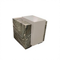 Table d'appoint haut de gamme en travertin naturel poli, éco-responsable, avec grande base en dalle, table d'appoint moderne de luxe pour salon, villa, hôtel