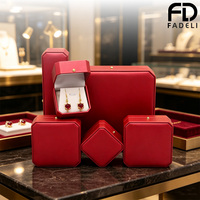 FADELI PACKING Ensemble de bijoux en pierre rouge plaqué or, bague, boucles d'oreilles, bracelet pour femme, coffret cadeau de luxe pour mariage