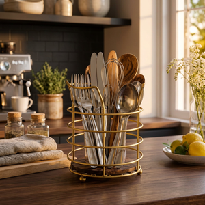 Modern Cylindrical Metal <b>Utensil</b> <b>Holder</b> with Base <b>for</b> <b>Kitchen</b> Storage - Product Image 1
