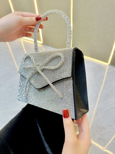 New Cross-border European American Vintage Fashion Full Bow Chain Small <b>Square</b> Cover Dinner Rhinestone Polyester Handbag Tanjing - Product Image 2