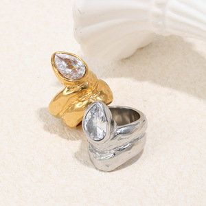 Stainless Steel 18K Gold Silver Plated Irregular Chunky <b>Ring</b> Inlaid Pear Shape Zircon Trendy Statement <b>Finger</b> <b>Ring</b> For Women - Product Image 6