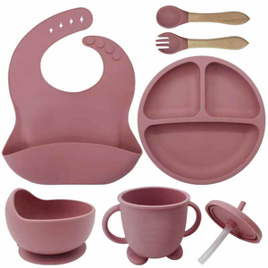 Newsun 아기 용품 및 귀여운 턱받이를 먹는 제품 실리콘 아기 기원 흡입 접시 숟가락 먹이 세트 - Product Image 4